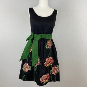 Anthropologie Floreat embroidered black dress Sz 4